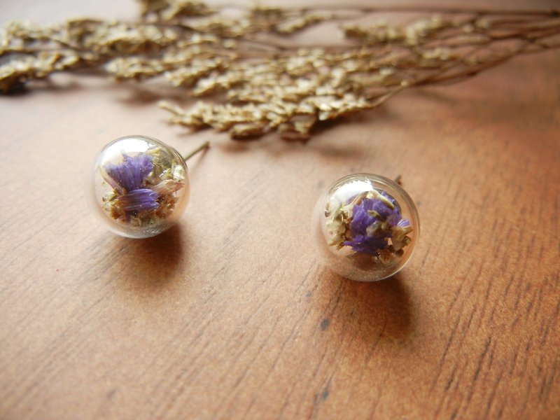 *coucoubird*glass flower earrings-purple/anti-allergic ear acupuncture - Earrings & Clip-ons - Glass Purple