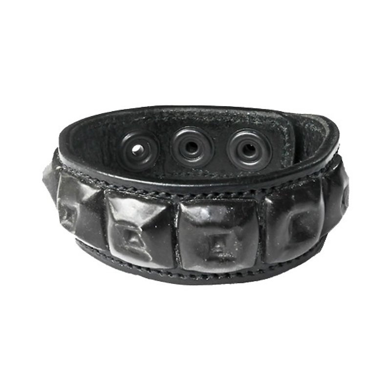 Chainloop homemade hand-made concave rivet bracelet - สร้อยข้อมือ - หนังแท้ สีดำ