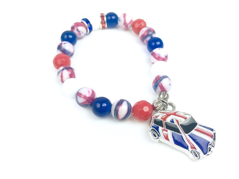 「英倫風紅藍白珠 x 小汽車吊飾」 - 手鍊/手環 - 其他材質 多色
