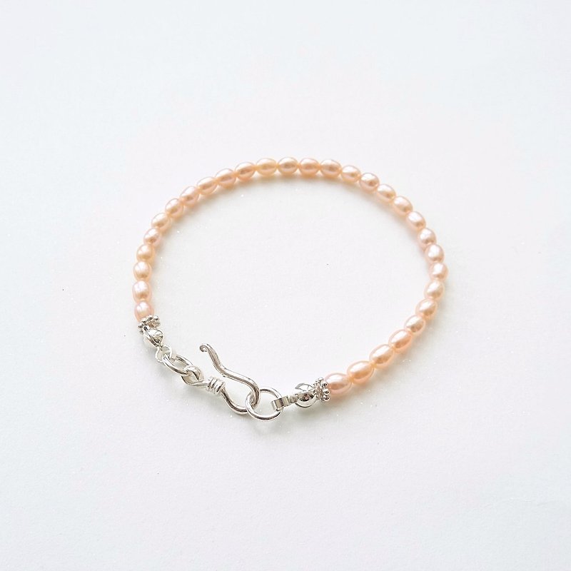 Peach Orange Freshwater Pearl Sterling Silver Bracelet w/ S Hook - สร้อยข้อมือ - ไข่มุก สีส้ม
