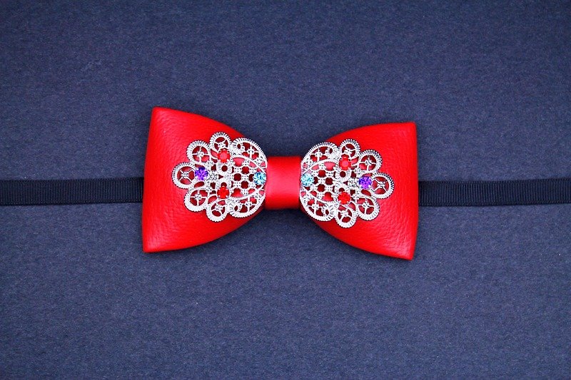 JIOU, Bow tie, limited handmade bow tie, Taiwan original design, artist wear, stylist accessories, wedding accessories, pet bow tie - Ties & Tie Clips - Genuine Leather Red