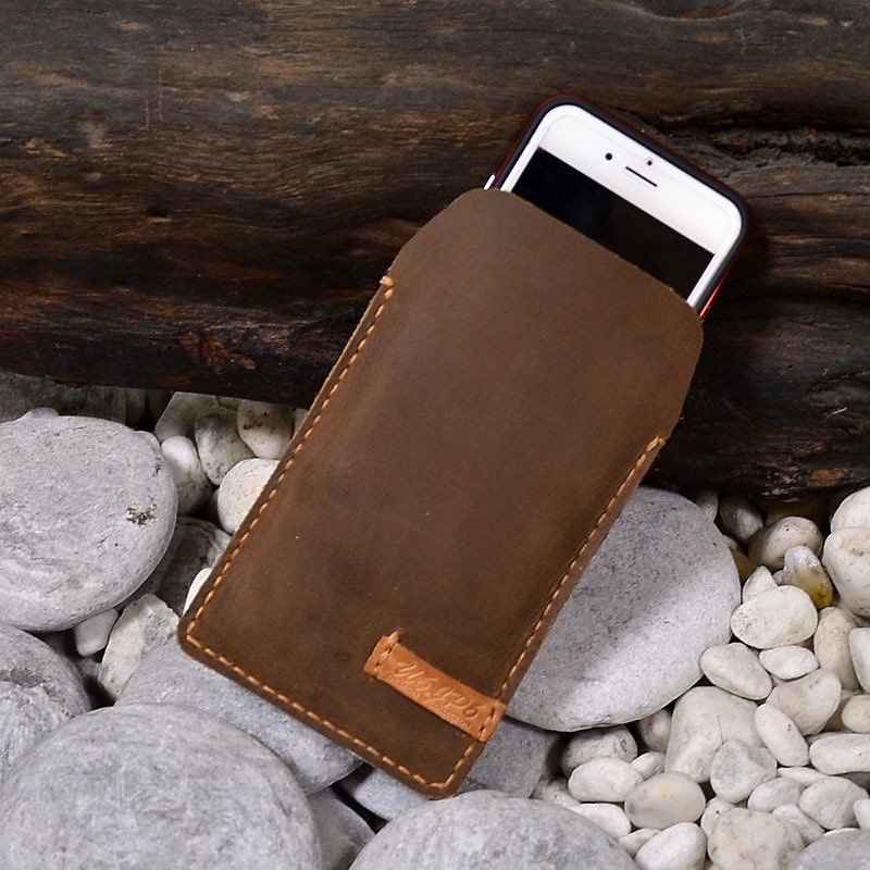 (U6.JP6 handmade leather) iPhone 6 / 6S full manual hand-stitched cowhide leather phone case - เคส/ซองมือถือ - หนังแท้ สีนำ้ตาล