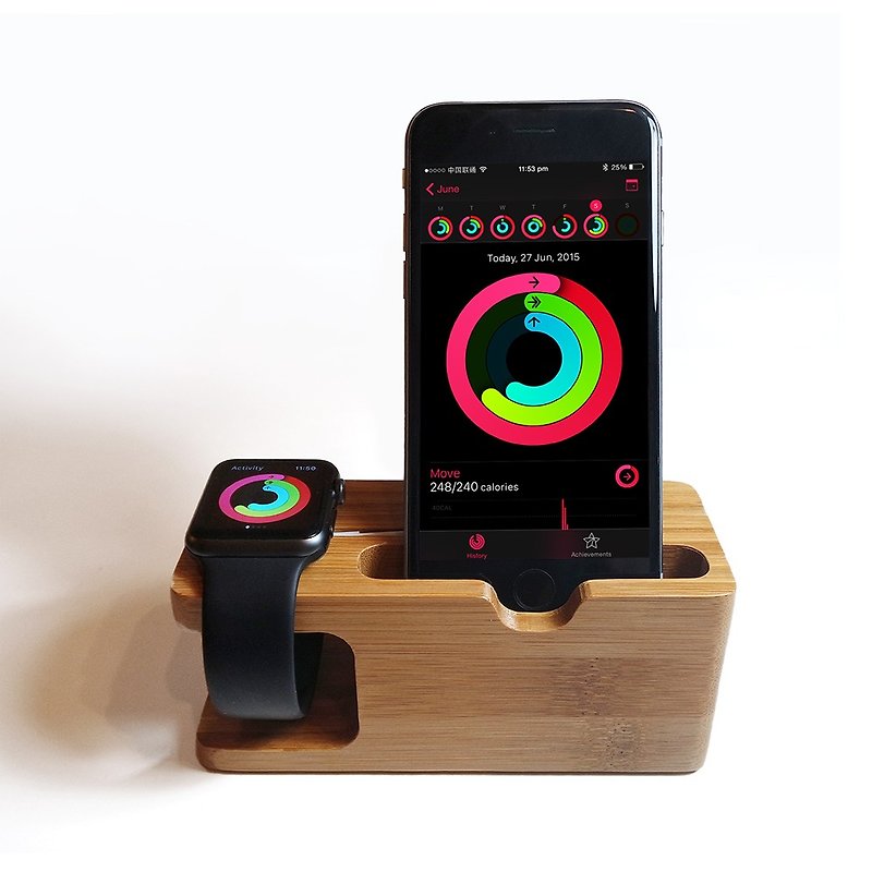 Apple watch + iPhone wood stand / charging dock - เคส/ซองมือถือ - ไม้ สีนำ้ตาล
