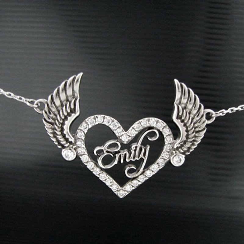 Customized .925 Sterling Silver Jewelry AH00001-Angel Heart Necklace - Chokers - Gemstone Gray