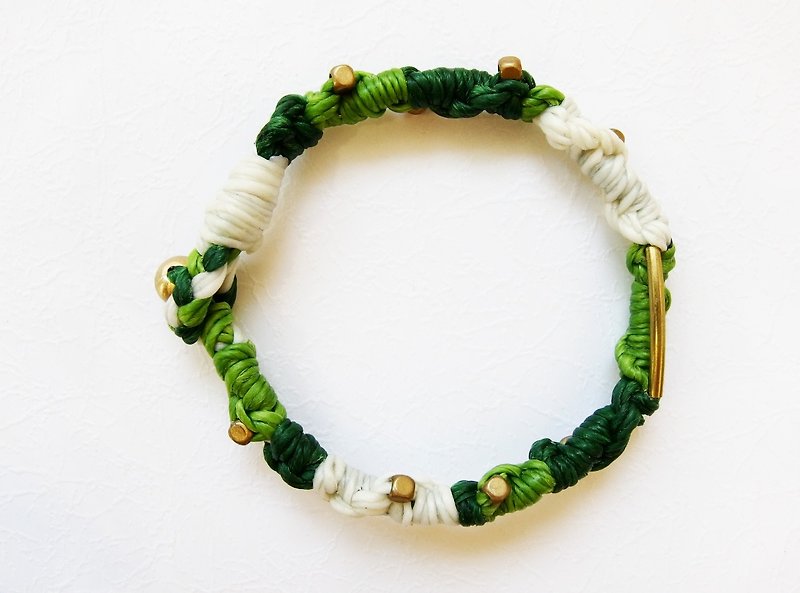 Charlene gold and copper silk hand-woven bracelet -*dark green 'grass' White* - Bracelets - Other Metals Multicolor