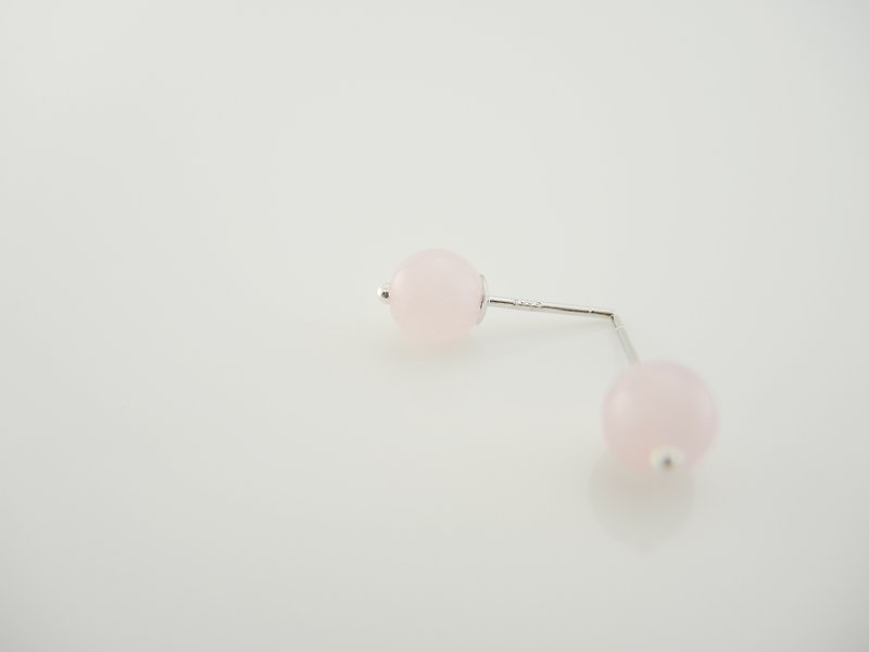 "Full Moon Full Moon" classic ear ear pin earrings - Fleur Rose Quartz models - Earrings & Clip-ons - Gemstone Pink