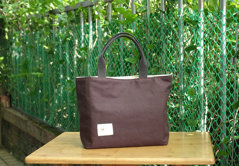 Tote bag running around drinking coffee (small, S-size) - Handbags & Totes - Cotton & Hemp Brown