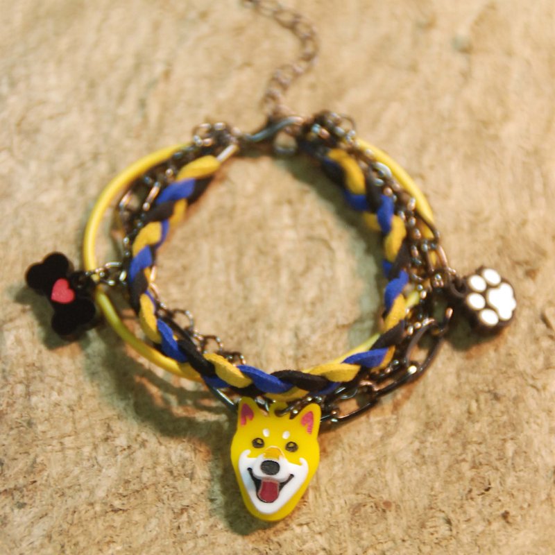 Huang Chai / footprint + bone / hair child / multilevel braided rope bracelet / - Bracelets - Acrylic Yellow