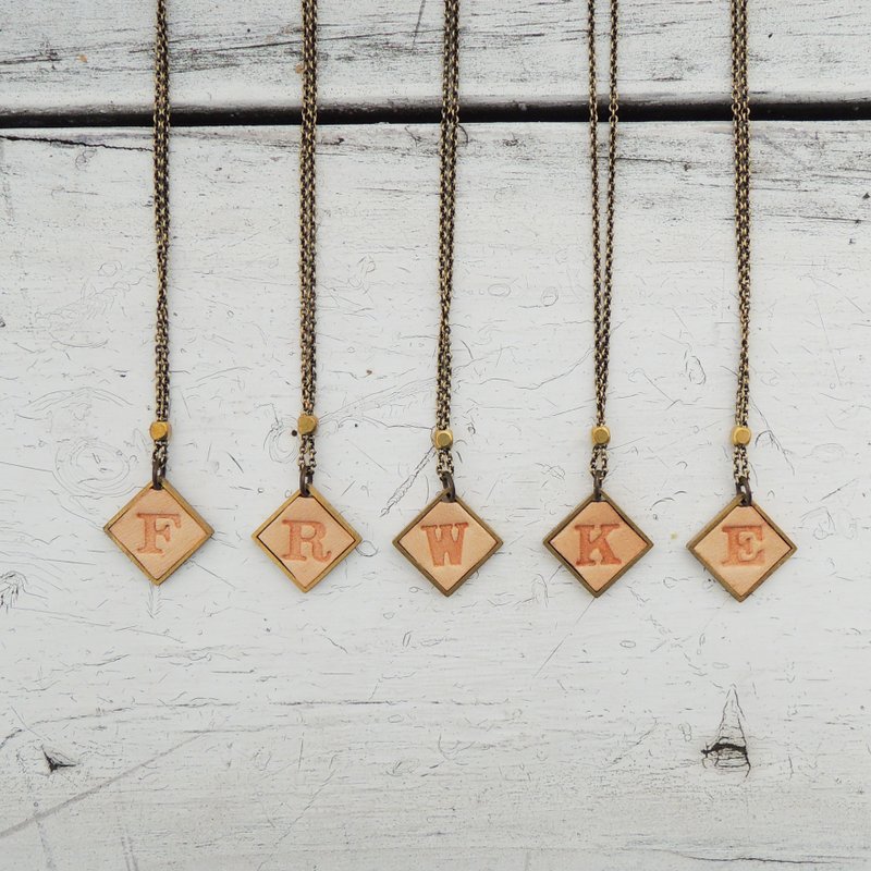 original leather necklace bold letters - Necklaces - Genuine Leather Gold