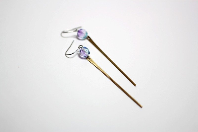 Purple Hibiscus natural stone geometric earrings brass - Earrings & Clip-ons - Other Metals Purple