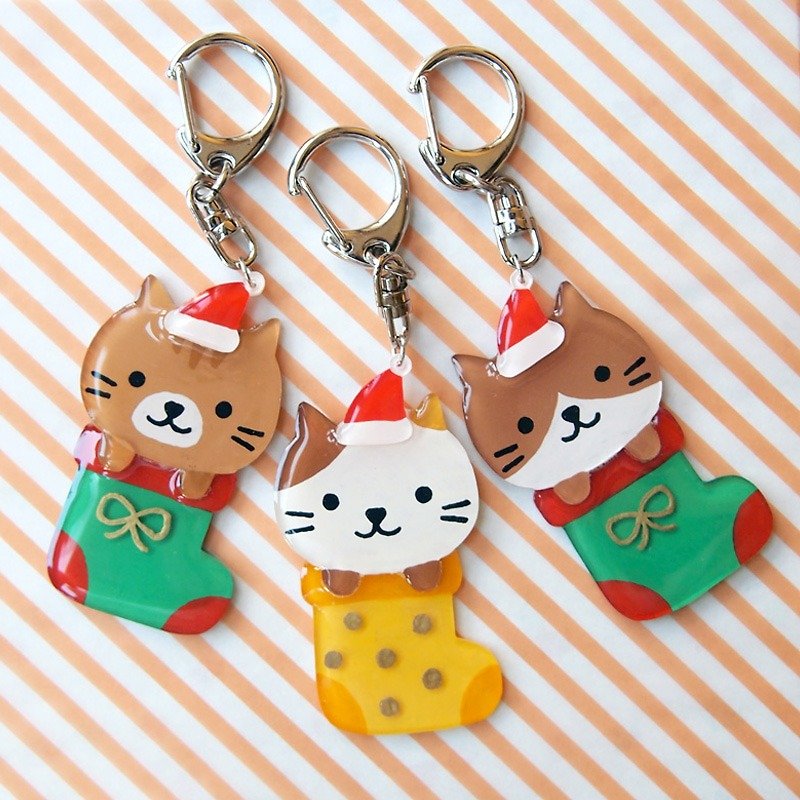 Meow original handmade Xmas Christmas limited edition Christmas cat key chain - limited period - ที่ห้อยกุญแจ - พลาสติก สีนำ้ตาล