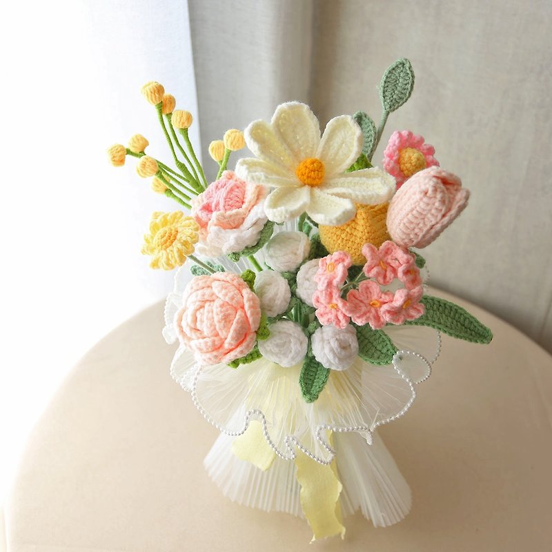 NO17 Bridal Knitted Bouquet/Wedding Knitted Bouquet Border Knitted Bouquet - ช่อดอกไม้แห้ง - พืช/ดอกไม้ 
