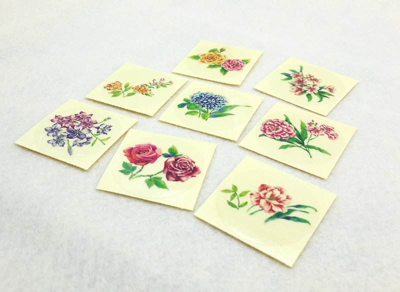 Bonnie transparent watercolor painted round stickers "florid" (a group of eight Zhang) - สติกเกอร์ - วัสดุอื่นๆ หลากหลายสี