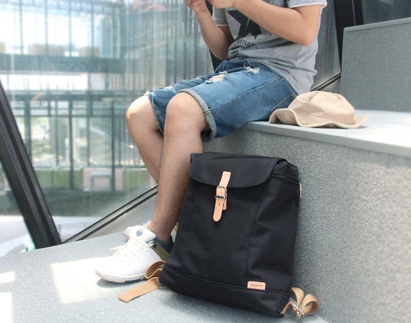 KOPER [Small Fresh] Vitality Thick Slice Bag - Classic Black (Made in Taiwan) - กระเป๋าเป้สะพายหลัง - ไนลอน สีดำ