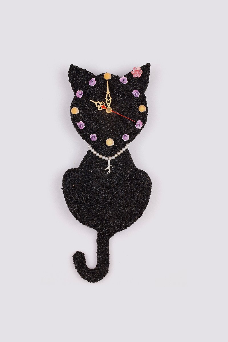 Love Cat Clock - Black Sand / Ocean Wind Clock - Clocks - Wood Black