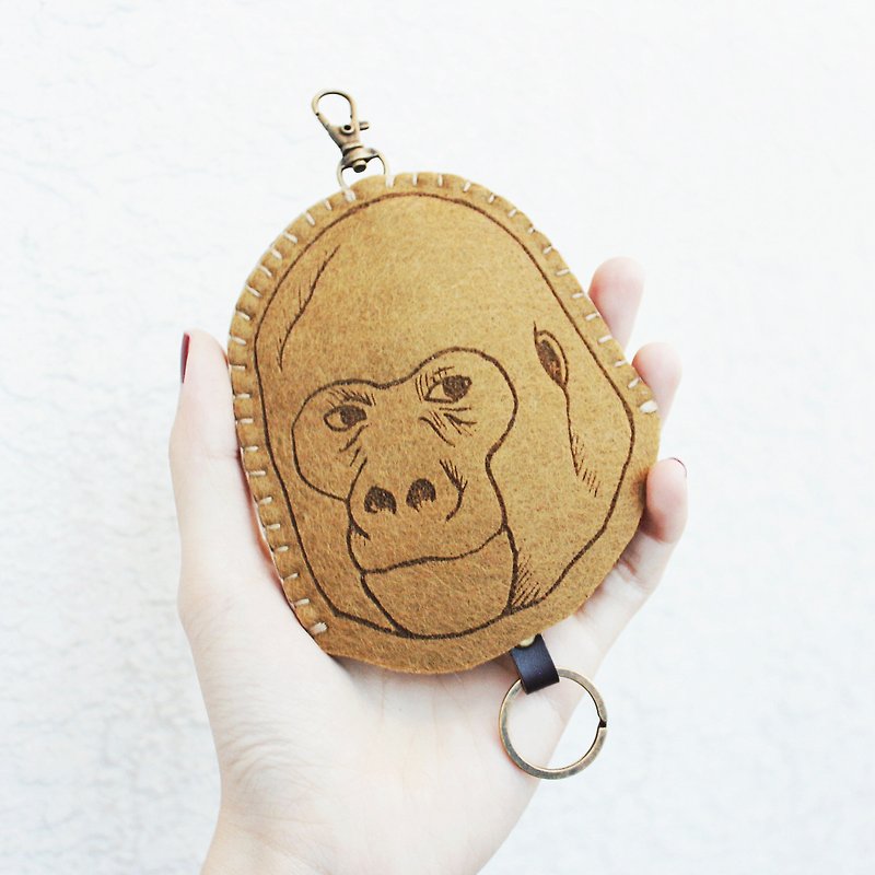 Animal-動物系列-羊毛氈手縫鑰匙套鑰匙包Key sets/猴子還是猩猩 - 鑰匙圈/鑰匙包 - 羊毛 咖啡色