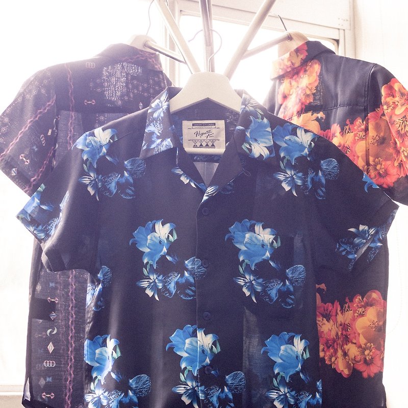 HypA 印花 夏威夷 短袖 襯衫 - 男襯衫/休閒襯衫 - 聚酯纖維 黑色