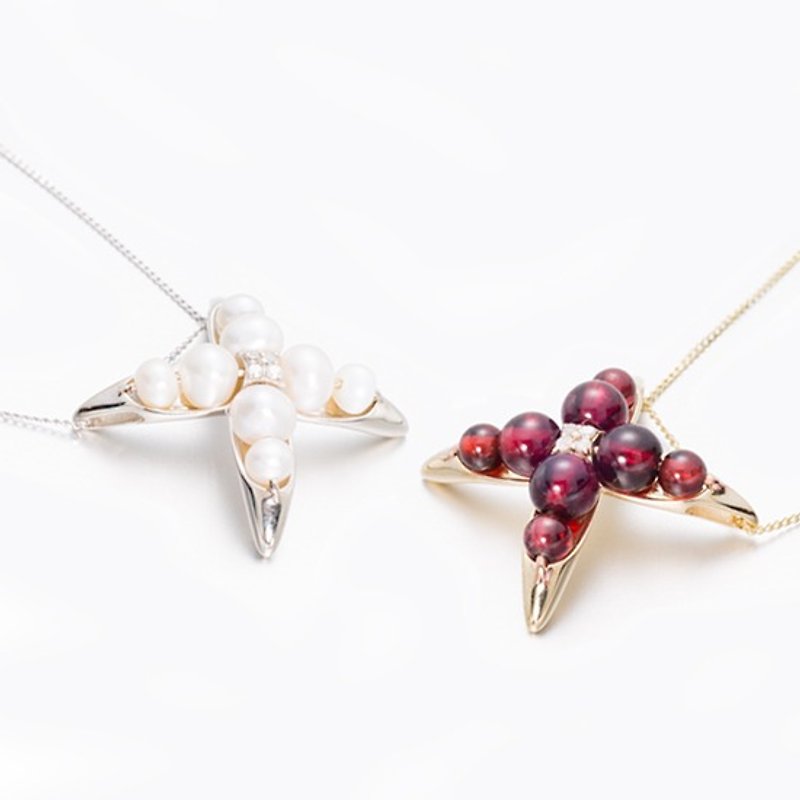 ペンダントは、1 + 1 [光の宝石の姉妹組み合わせガールフレンド。ステレオシードネックレスクロスペンダントギフト14K]天然淡水真珠ガーネット宝石ダイヤモンドコンゴ - ネックレス - 宝石 多色