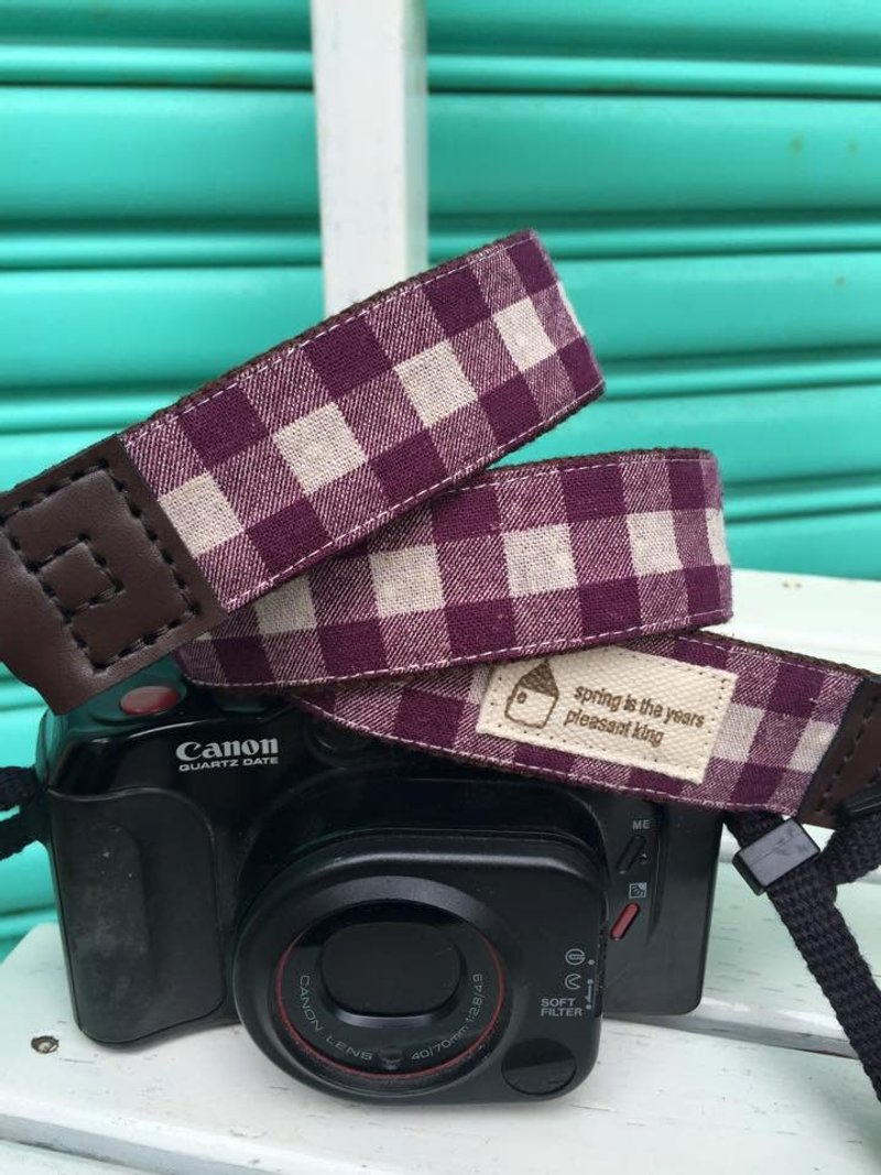 Clare hand made * cotton cloth wind elegant purple Plaid camera strap - ID & Badge Holders - Other Materials Purple