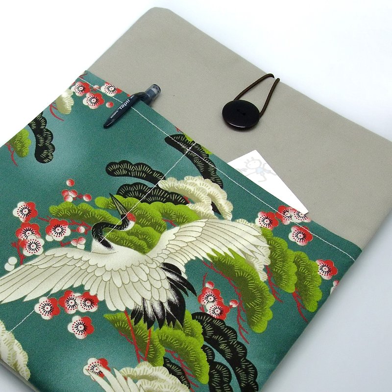 客製化電腦保護套 筆電包 電腦包 平板套 仙鶴 (M-63) - 電腦袋 - 棉．麻 綠色