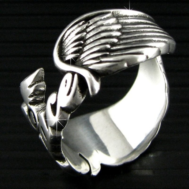 Customized .925 Sterling Silver Jewelry NCRS00006-Angel Wings Name Ring (Angel Wings) - แหวนทั่วไป - โลหะ 