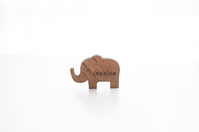 Customized Name Gift Teak/Walnut Log Dark Shaped Wood Chips-Cute Elephant - Keychains - Wood Brown