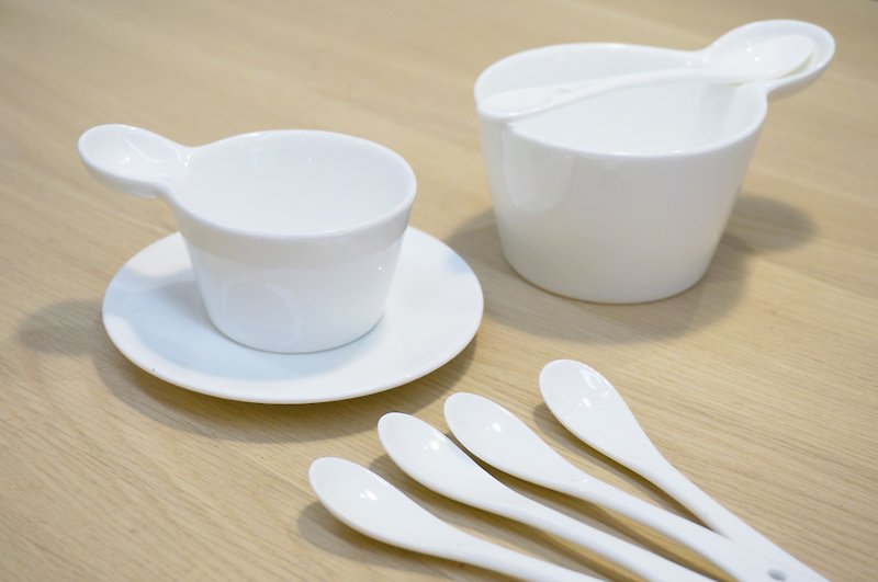 DULTON White Porcelain Coffee Cup and Spoon - Cutlery & Flatware - Porcelain White