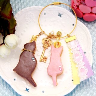 Hand-made waltz-cat lover simulation icing biscuit bag charm/key ring