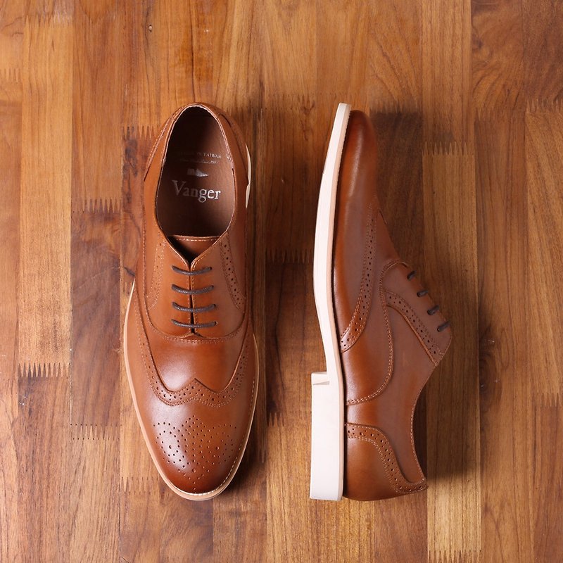 Vanger elegant beauty-light summer mix and match wing pattern Oxford shoes Va167 coffee - Men's Oxford Shoes - Genuine Leather Brown