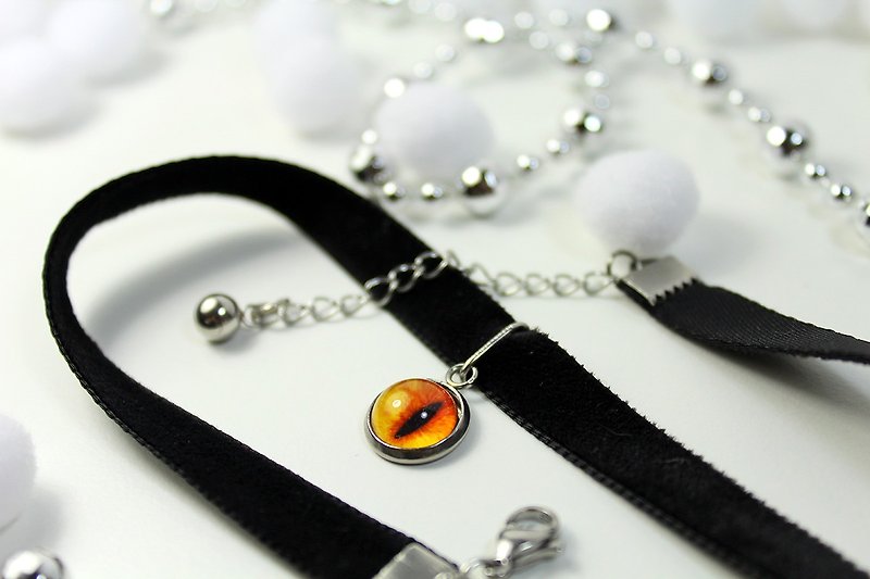 [Cat EYE] 10mmEYE black velvet ribbon necklace Harajuku - สร้อยคอ - วัสดุอื่นๆ สีดำ