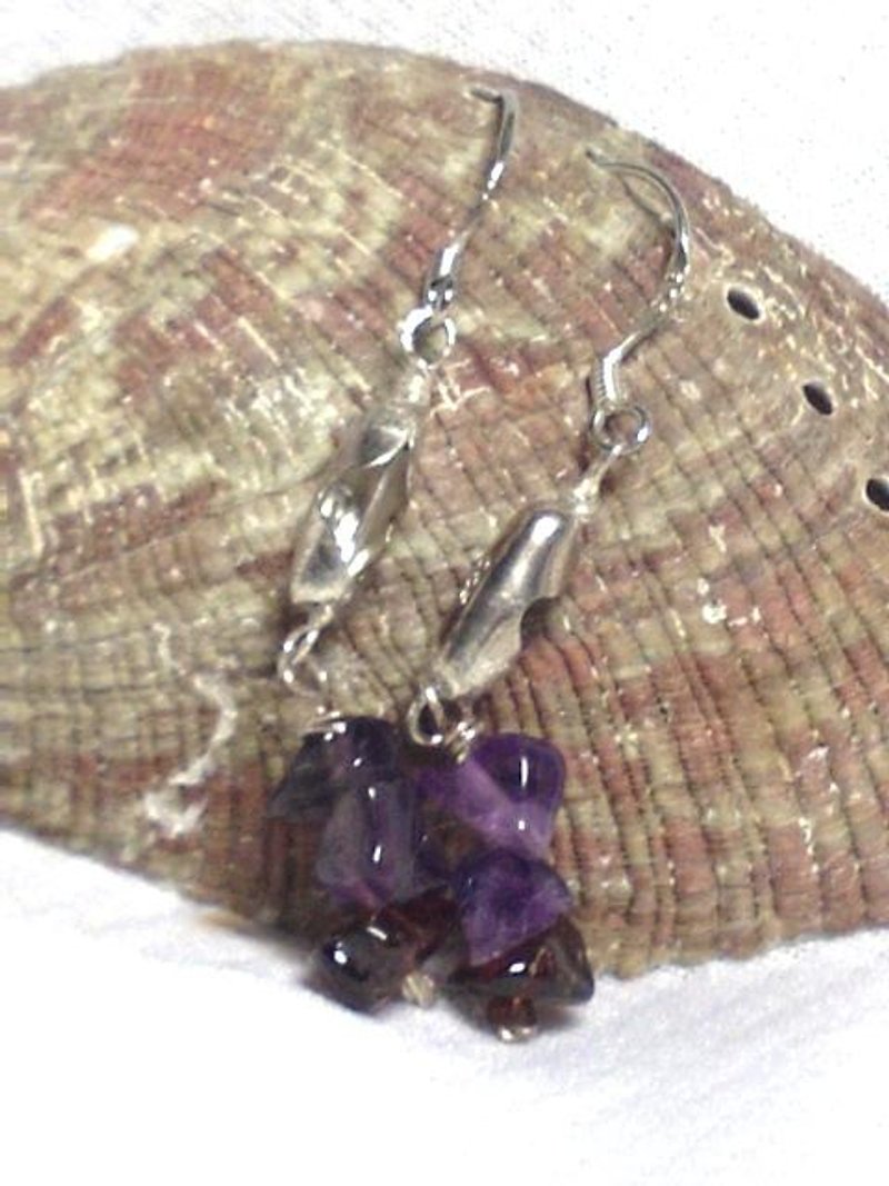 純銀加紫 - 耳環/耳夾 - 寶石 紫色