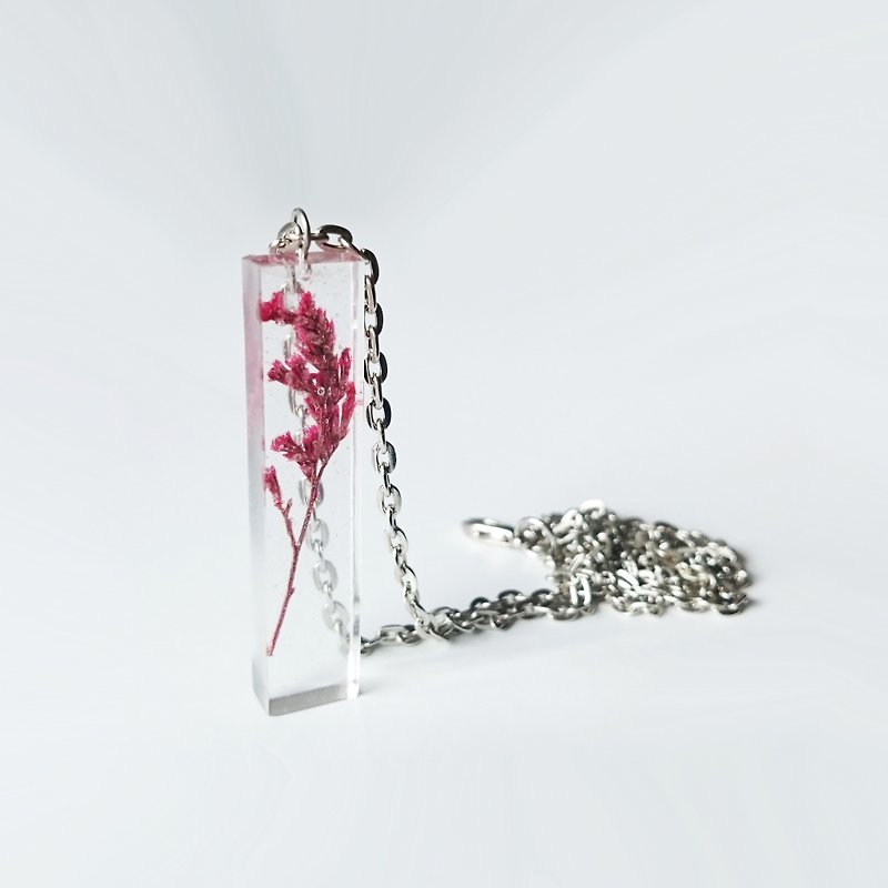 Mirror Rectangular Epoxy Necklace - Red Lover Grass - Necklaces - Plastic Red