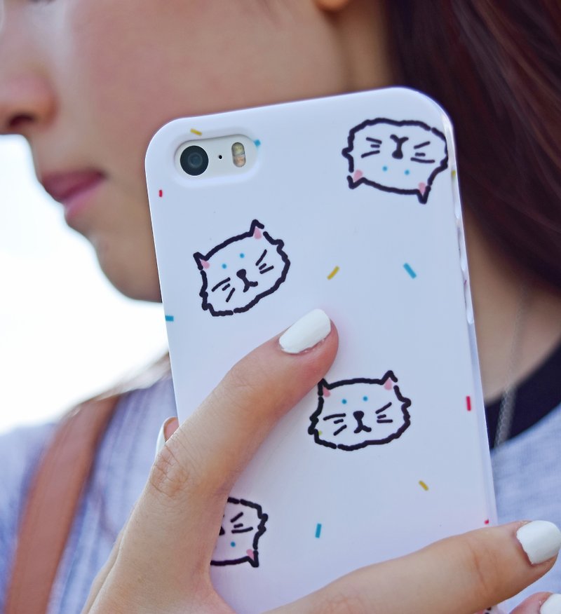 波斯貓 iPhone HTC手機殼 客製型號 刻字 Sony Samsung保護套 繽紛 貓咪手機殼 寵物手機殼 可愛動物 插畫 質感 交換禮物 生日禮物   - 手機殼/手機套 - 塑膠 白色