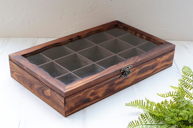 Wooden glass imitation old jewelry box walnut batik - Other - Wood 