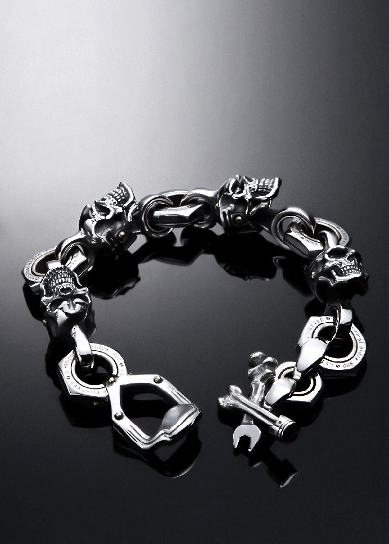 Movable Piston skull Bracelet XXL | - Bracelets - Sterling Silver Silver