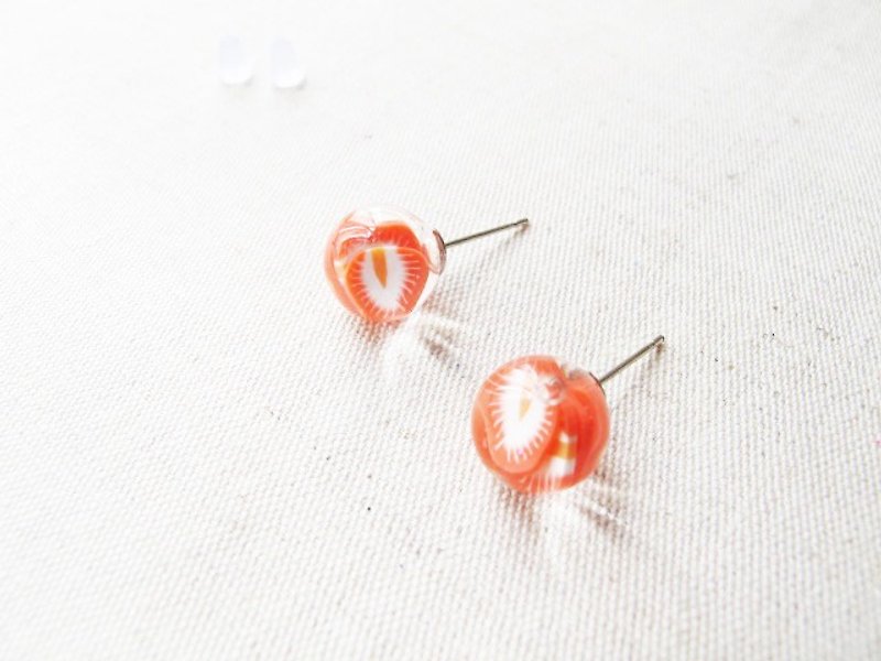 ＊Rosy Garden＊草莓冰水果片水晶球耳環 可換耳夾 - 耳環/耳夾 - 玻璃 紅色