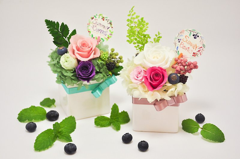 Summer Berries with Preserved flowers - Plants - Porcelain White