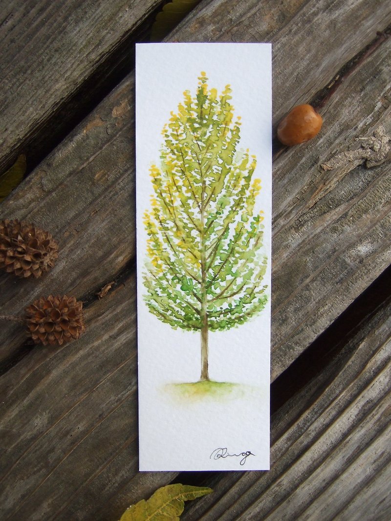 Small green tree - hand-made watercolor bookmark, handmade card (original) - การ์ด/โปสการ์ด - กระดาษ สีเขียว