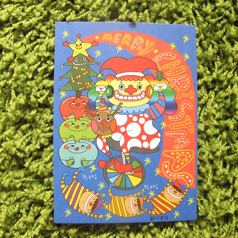 花の大きな鼻のはがき - ピエロのクリスマス - カード・はがき - 紙 ブルー