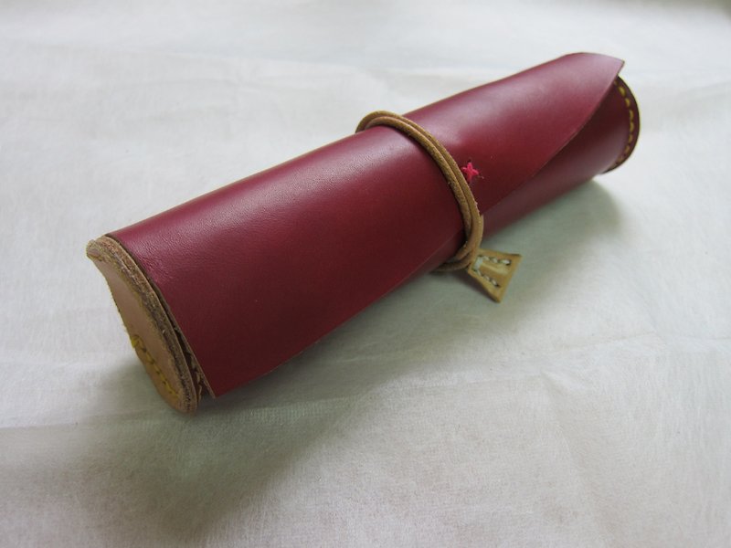 原型筆袋_手縫植鞣皮革 - กล่องดินสอ/ถุงดินสอ - หนังแท้ สีแดง