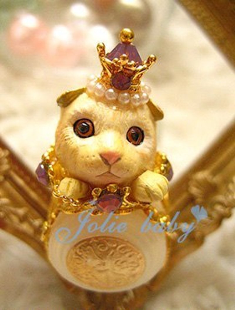 [Jolie baby]裝無辜---皇冠水晶摺耳貓鑲鑽雕花戒 - 戒指 - 其他材質 