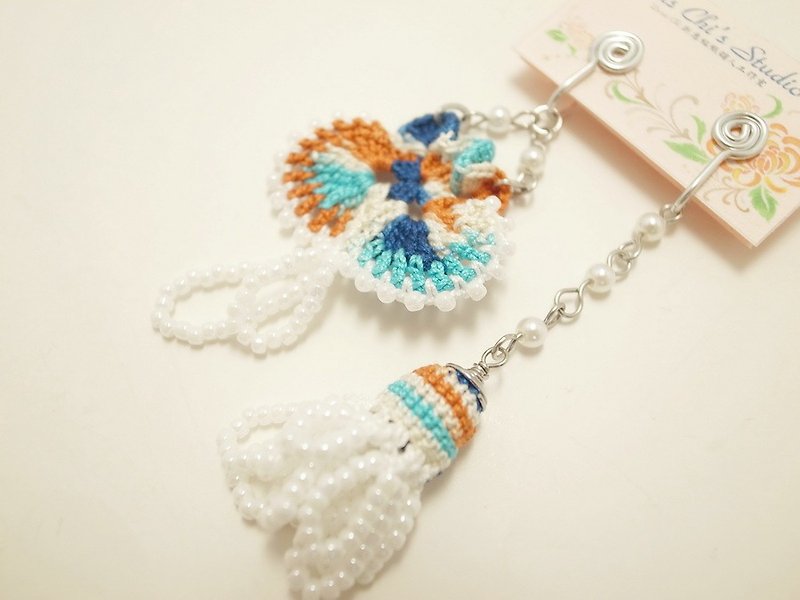 Crochet Lace Jewelry (Boho Chic I-c) Fiber Jewelry, Clip Earrings - ต่างหู - วัสดุอื่นๆ หลากหลายสี
