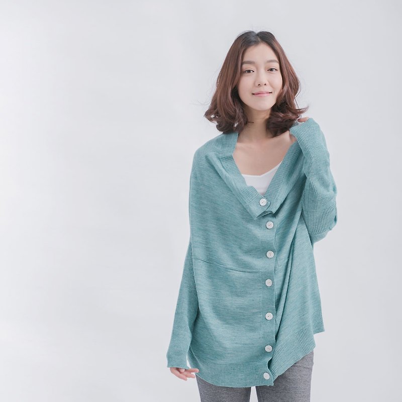 Carmen pupa type cardigan sweater / light blue green - Women's Sweaters - Other Materials Green
