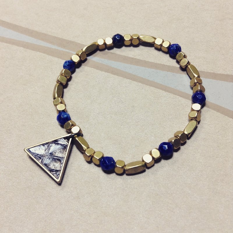 My little luxury- leather bracelet brass beads of lapis lazuli - Bracelets - Genuine Leather Gold