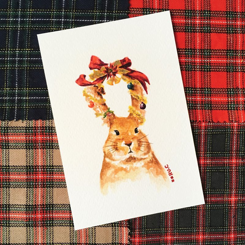 小兔聖誕卡 明信片 - 心意卡/卡片 - 紙 多色