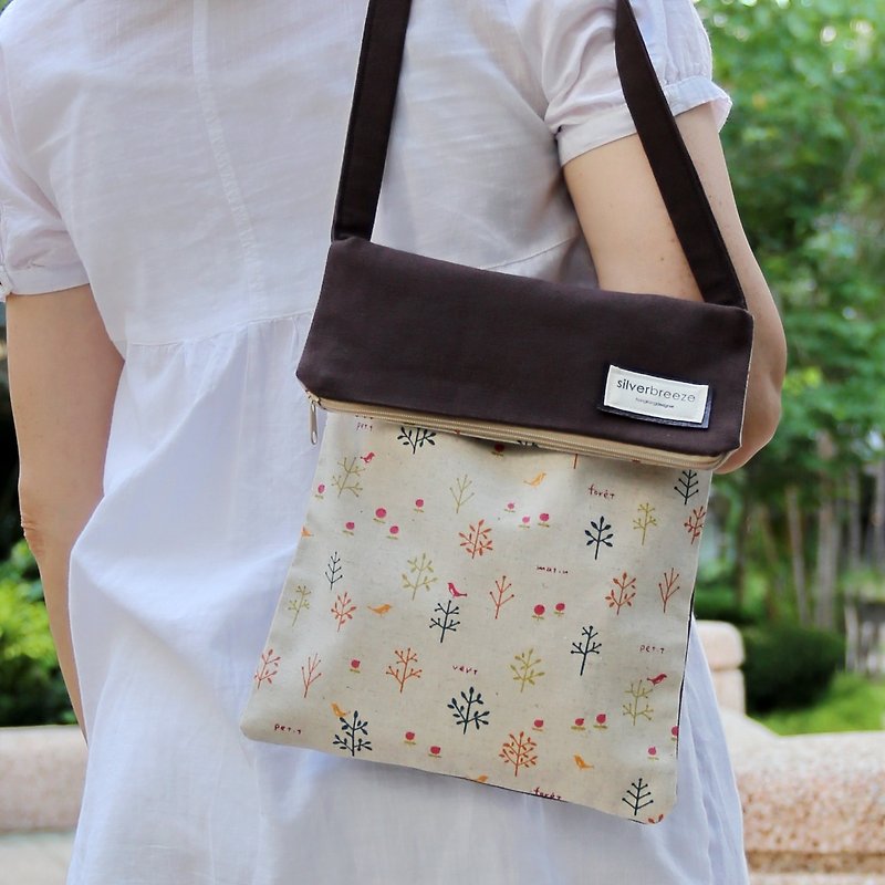 Silverbreeze ~ Crossbody bag / shoulder bag / travel bag with zipper ~ Small trees - Messenger Bags & Sling Bags - Other Materials Khaki