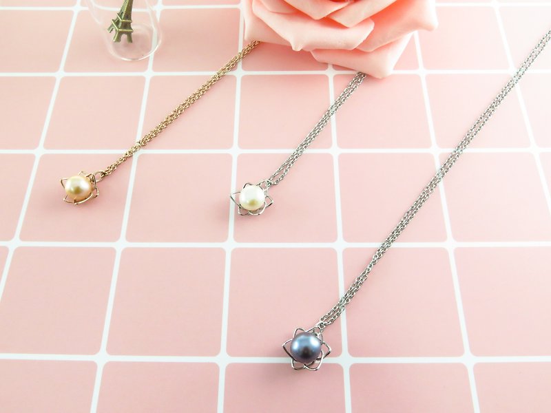 SALE Flowery Pearl Pendant 316L Stainless Steel  Silver/Rose Gold plated M25P - Necklaces - Other Metals Multicolor