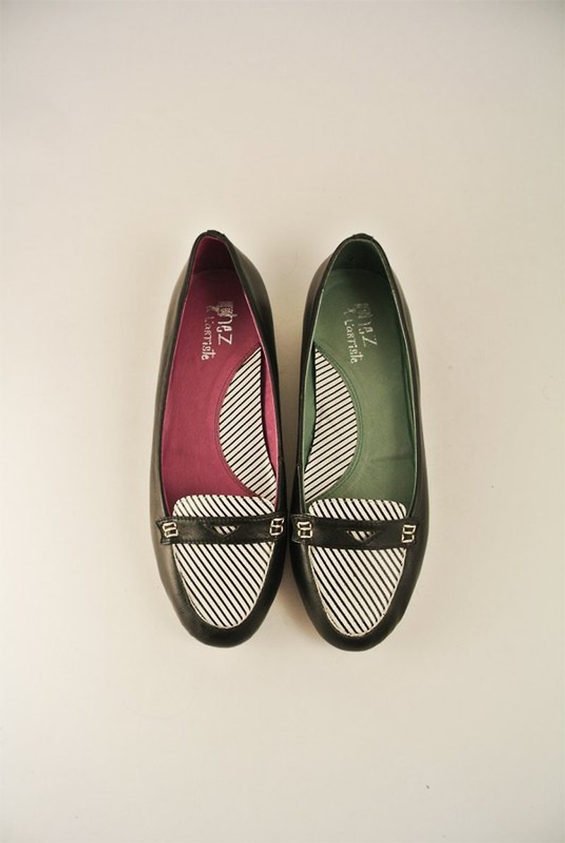 喜洋洋彩色筆。12入。斜紋圓頭平底鞋 (黑) - Women's Casual Shoes - Genuine Leather 