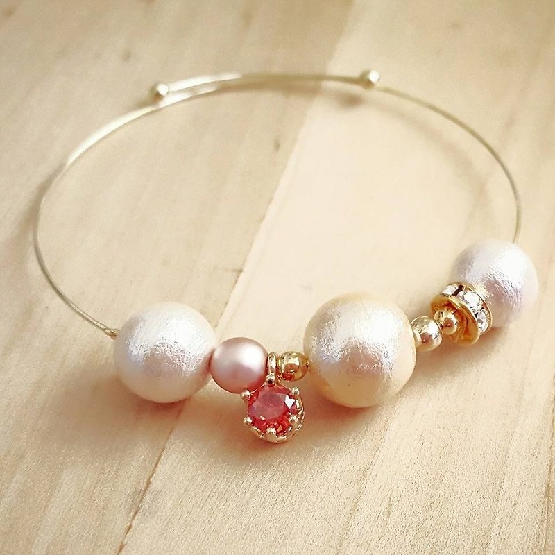 Shining Fall Cotton Pearl Crystal Bangle - Bracelets - Other Materials 