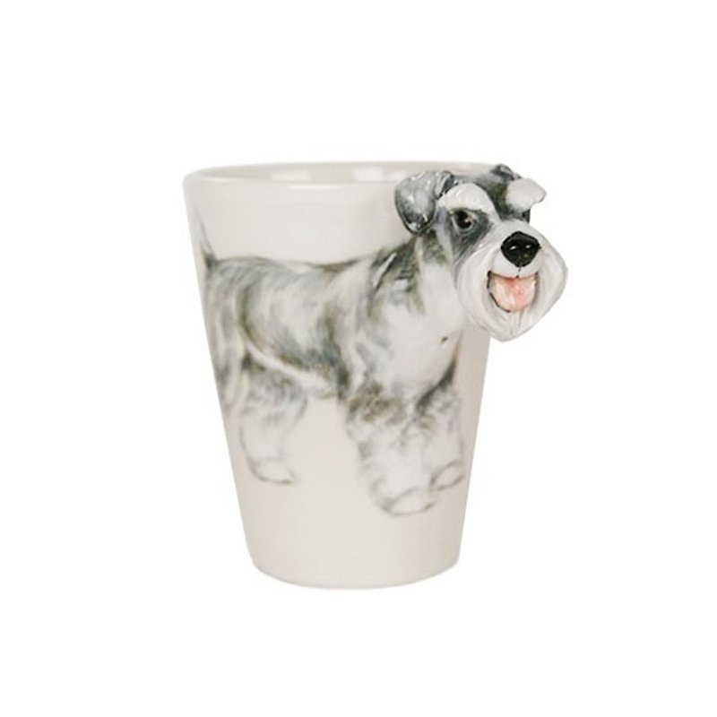 [May] lettering animal mugs Blue Witch British perspective lettering painted ceramic cup mug Schnauzer - แก้วไวน์ - วัสดุอื่นๆ สีเทา